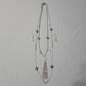 White House Silver-Tone Square & Teardrop Crystal Station Necklace & Earring Set